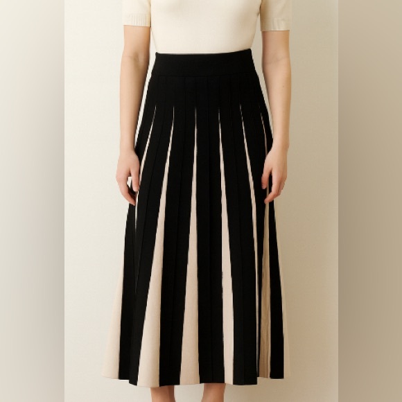 Maeve Dresses & Skirts - MAEVE Anthropologie Black and Off White Pull On MIDI A-Line Skirt Size XS
